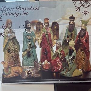 Elegant Nativity Set with Gold and Red Accents